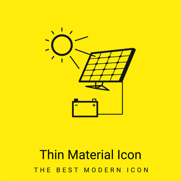 Φόρτιση μπαταριών με τον ηλιακό πίνακα ελάχιστο φωτεινό κίτρινο εικονίδιο υλικού - Διάνυσμα, εικόνα