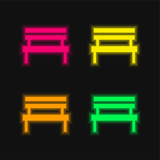 Bench four color glowing neon vector icon - Vector, Image