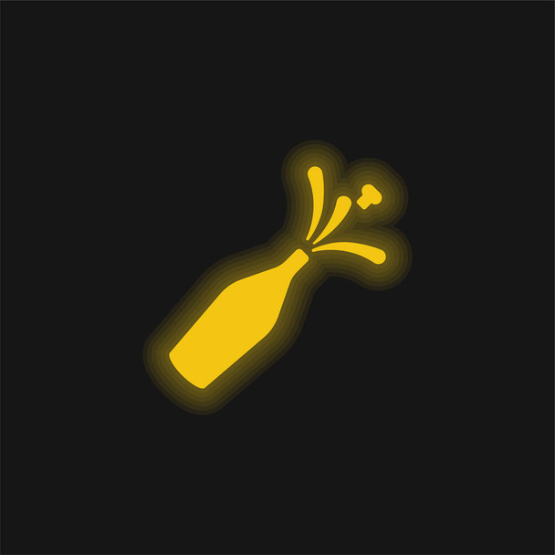 Ícone de néon brilhante amarelo garrafa - Vetor, Imagem