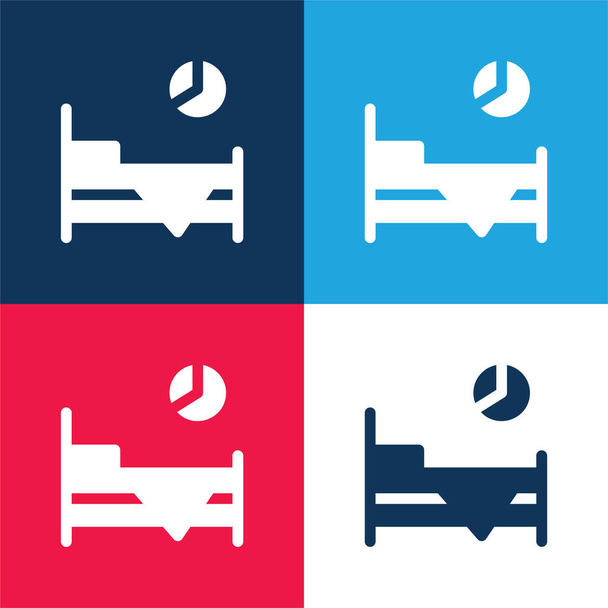 Bedtijd blauw en rood vier kleuren minimale pictogram set - Vector, afbeelding
