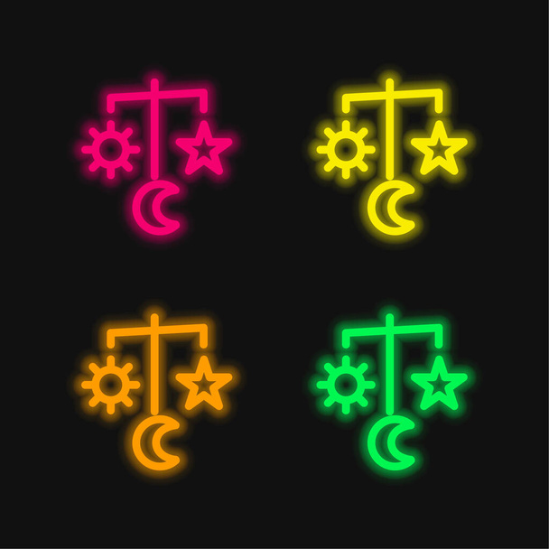 Baby Mobile Toy lógó tér formák négy színű izzó neon vektor ikon - Vektor, kép