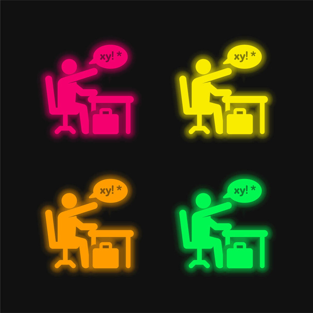 Rozzlobený čtyři barvy zářící neonový vektor ikona - Vektor, obrázek