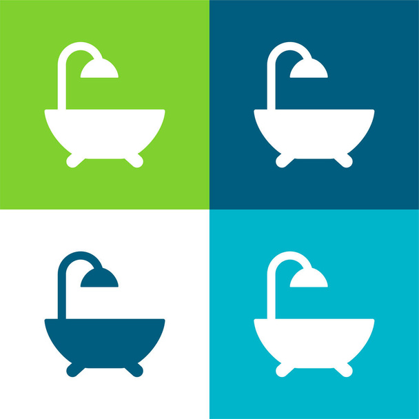 Cuarto de baño Plano de cuatro colores icono mínimo conjunto - Vector, Imagen
