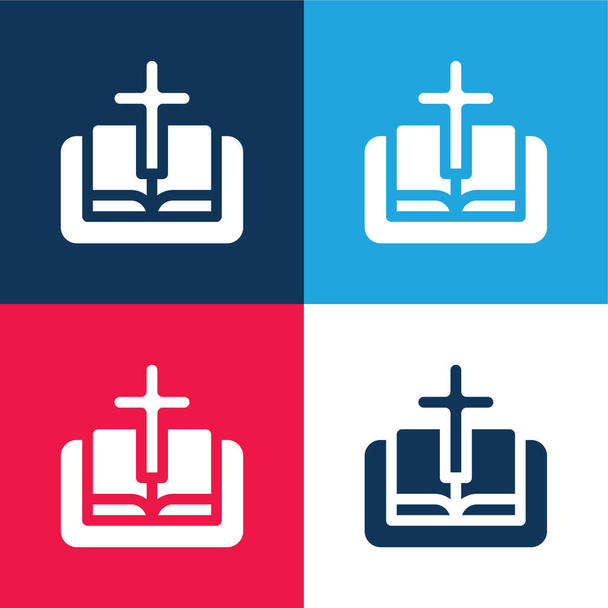 Biblia kék és piros négy szín minimális ikon készlet - Vektor, kép