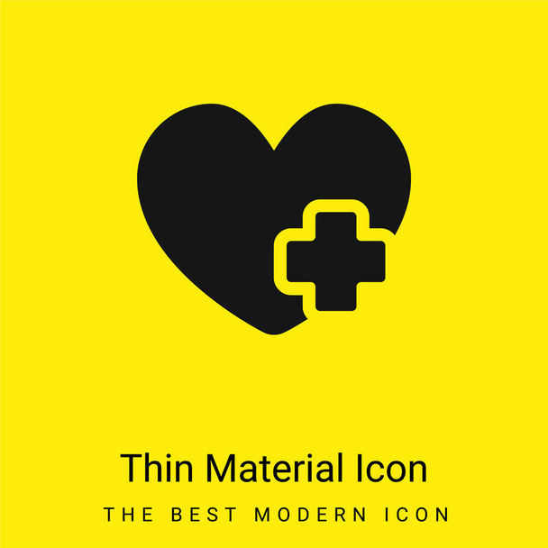 Добавить сердце минимальный ярко желтый материал значок - Вектор,изображение