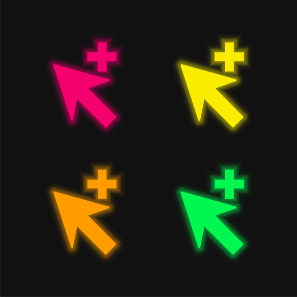 Cursor vier Farbe leuchtenden Neon-Vektor-Symbol hinzufügen - Vektor, Bild