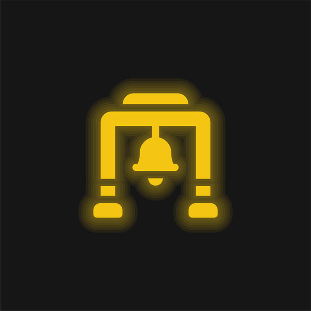 Bell Tower sárga izzó neon ikon - Vektor, kép