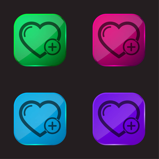 Προσθέστε μια καρδιά ή ένα όπως τέσσερα εικονίδιο κουμπί γυαλί χρώμα - Διάνυσμα, εικόνα