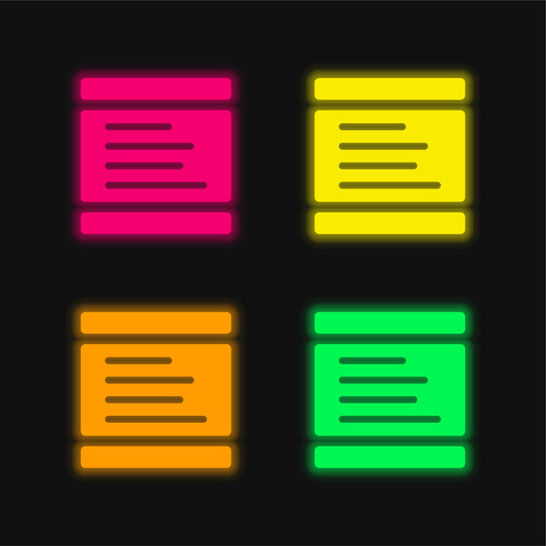 Tabule s textovými řádky čtyři barevné zářící neonový vektor ikona - Vektor, obrázek