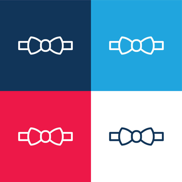 Bow Tie blauw en rood vier kleuren minimale pictogram set - Vector, afbeelding