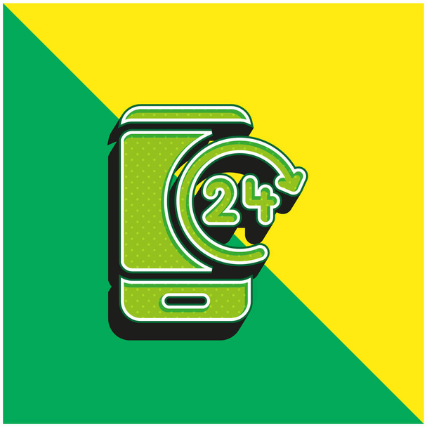 24 heures vert et jaune moderne logo icône vectorielle 3d - Vecteur, image