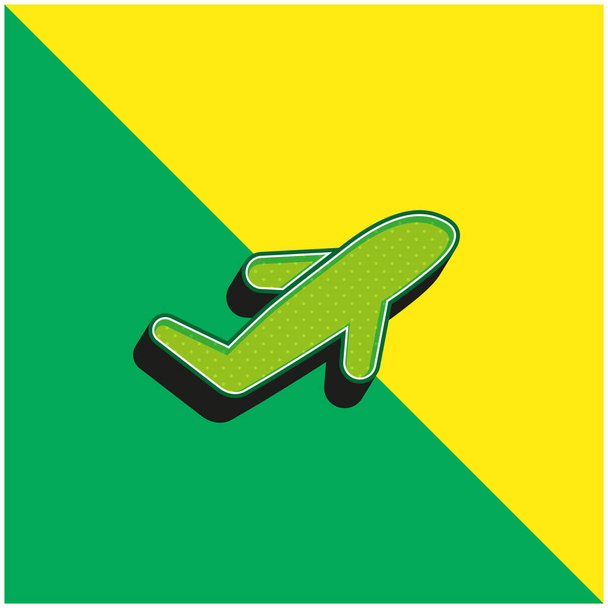 Avión lleno de silueta verde y amarillo moderno vector 3d icono logotipo - Vector, imagen