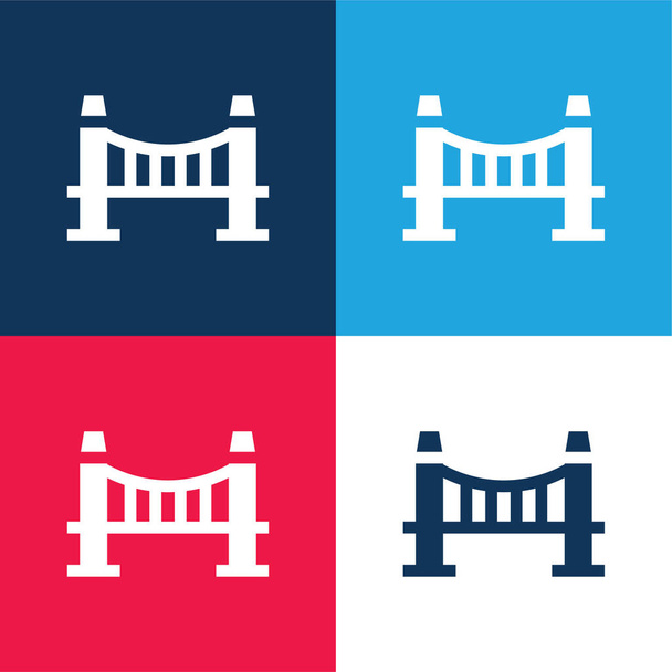 Most niebieski i czerwony cztery kolory minimalny zestaw ikon - Wektor, obraz