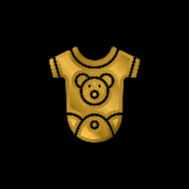 Ropa de bebé chapado en oro icono metálico o logo vector - Vector, Imagen