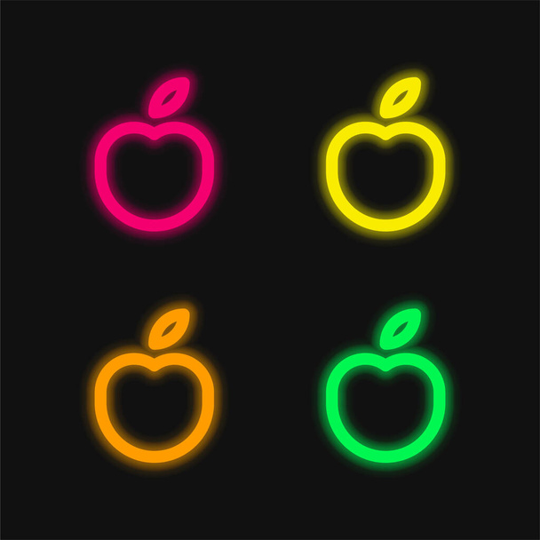 Apple quatre couleurs rougeoyantes icône vectorielle néon - Vecteur, image