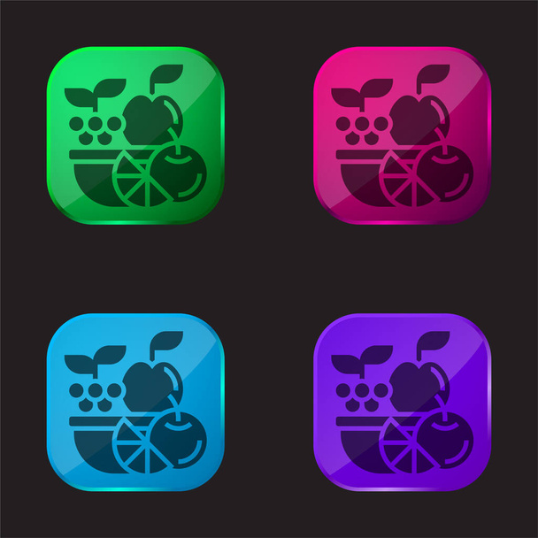 Panier quatre icône de bouton en verre de couleur - Vecteur, image