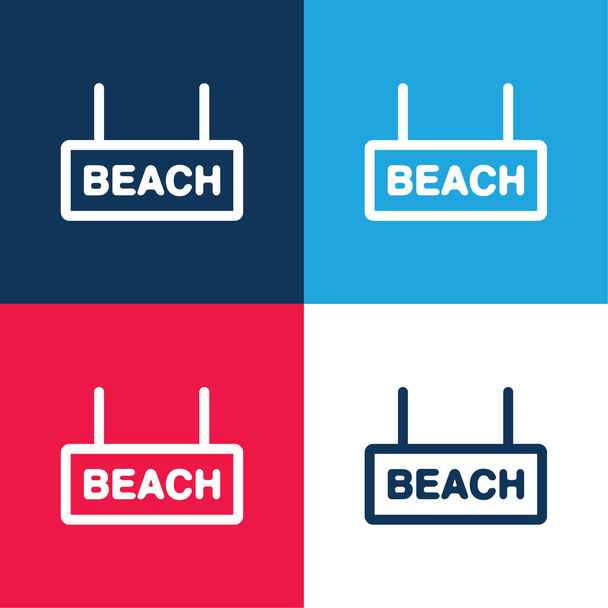 Παραλία Σήμα μπλε και κόκκινο τεσσάρων χρωμάτων ελάχιστο σύνολο εικονιδίων - Διάνυσμα, εικόνα