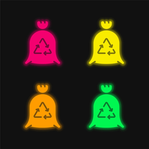 Bin čtyři barvy zářící neonový vektor ikona - Vektor, obrázek