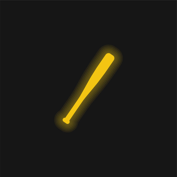 Bat de beisebol silhueta amarelo brilhante ícone de néon - Vetor, Imagem