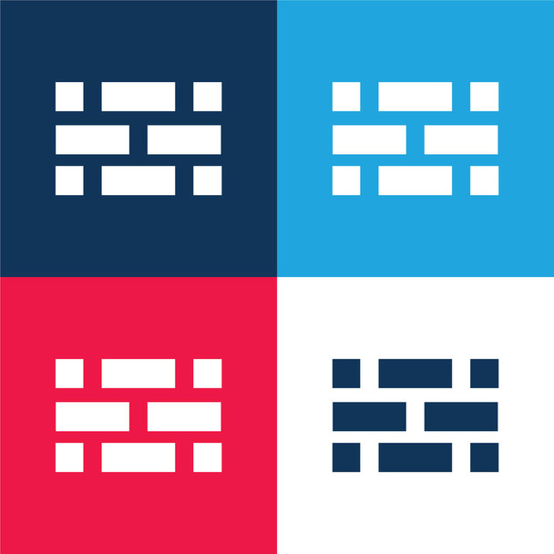 Brickwall μπλε και κόκκινο τεσσάρων χρωμάτων ελάχιστο σύνολο εικονιδίων - Διάνυσμα, εικόνα