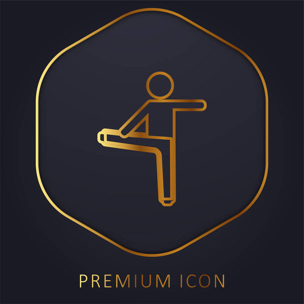 Garçon étirant jambe droite et bras gauche ligne d'or logo premium ou icône - Vecteur, image