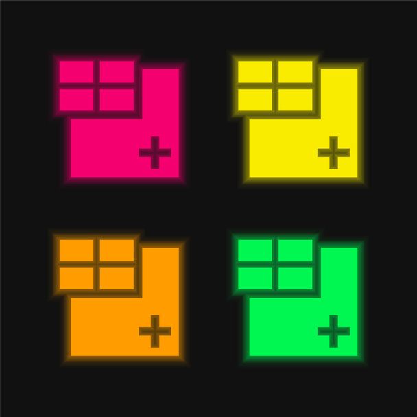 Add Window Grid Symbol four color glowing neon vector icon - Vector, Image