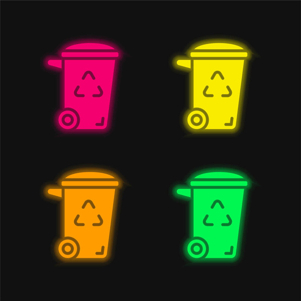 Bin vier kleuren gloeiende neon vector icoon - Vector, afbeelding