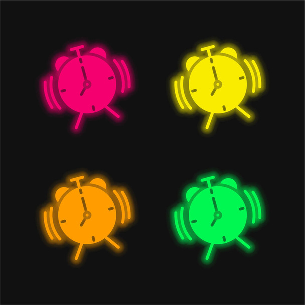 Alarm Zegar cztery kolor świecący neon wektor ikona - Wektor, obraz