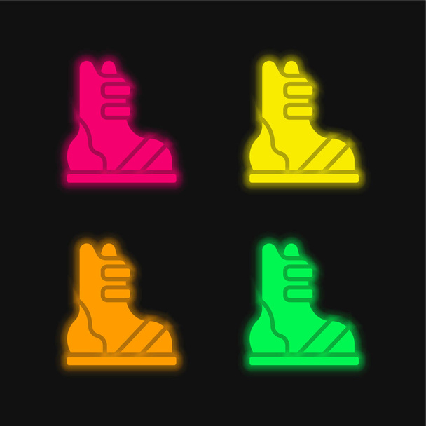 Bottes quatre couleurs rougeoyantes icône vectorielle néon - Vecteur, image