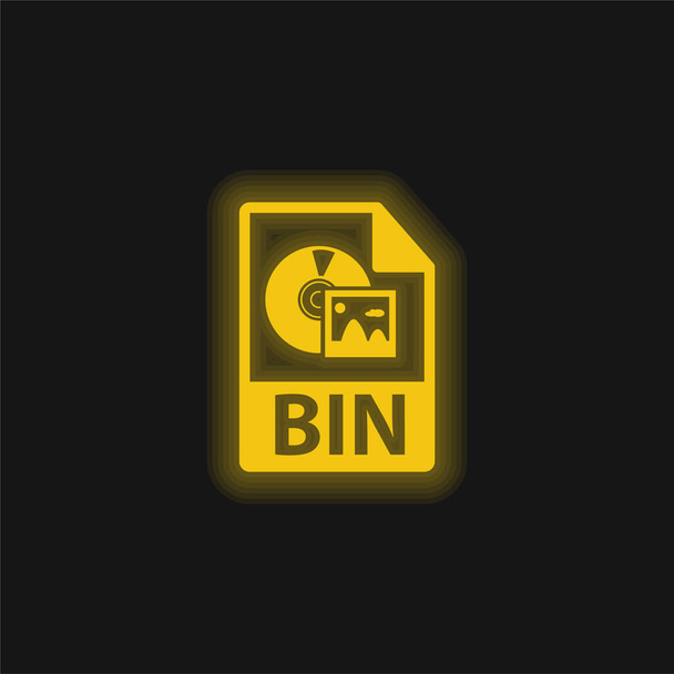 BINファイル形式黄色の輝くネオンアイコン - ベクター画像