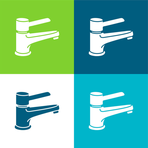 Туалетный кран для управления водоснабжением Плоский четырехцветный минимальный набор значков - Вектор,изображение