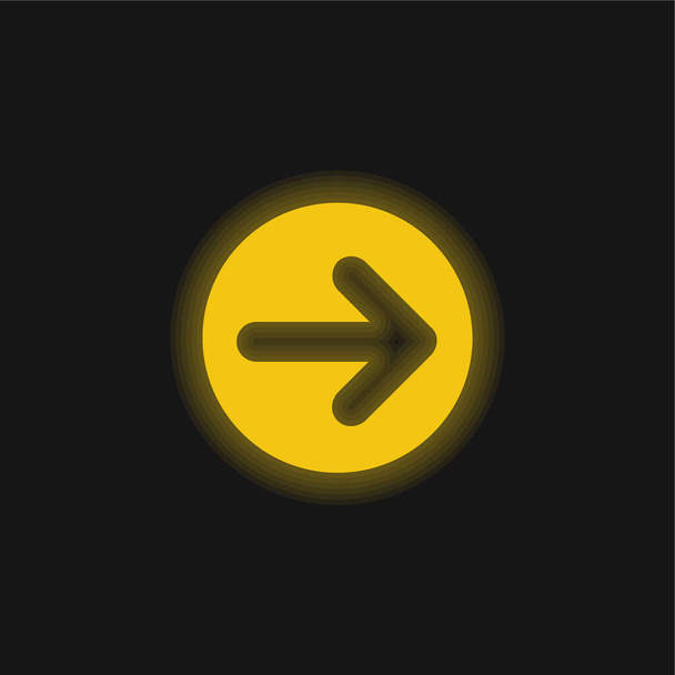 Flèche pointant vers la droite dans un cercle jaune brillant icône néon - Vecteur, image