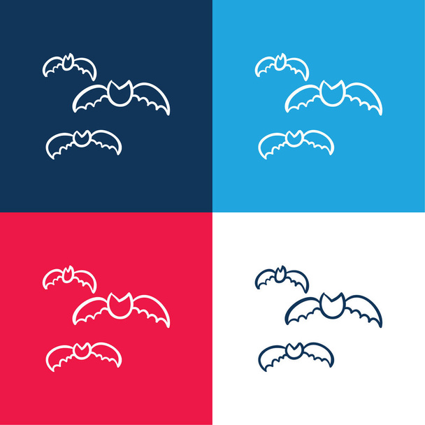 Netopýři Skupina Osnova modrá a červená čtyři barvy minimální ikona nastavena - Vektor, obrázek