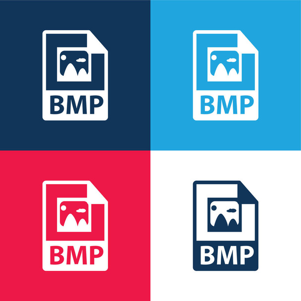 BMP μορφή αρχείου Σύμβολο μπλε και κόκκινο τεσσάρων χρωμάτων ελάχιστο σύνολο εικονιδίων - Διάνυσμα, εικόνα