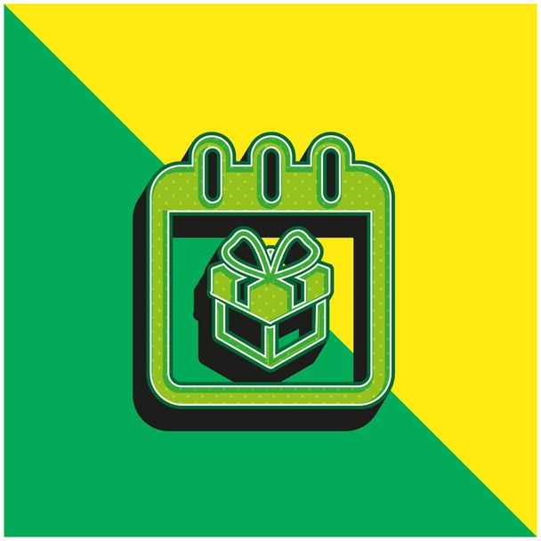 Regalo di compleanno sul promemoria Calendario Pagina Logo dell'icona vettoriale 3d moderna verde e gialla - Vettoriali, immagini