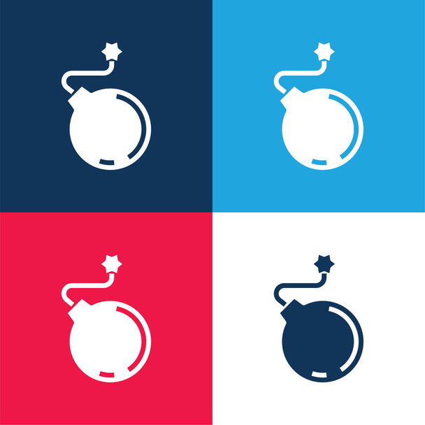 Bomba azul y rojo conjunto de iconos mínimo de cuatro colores - Vector, imagen