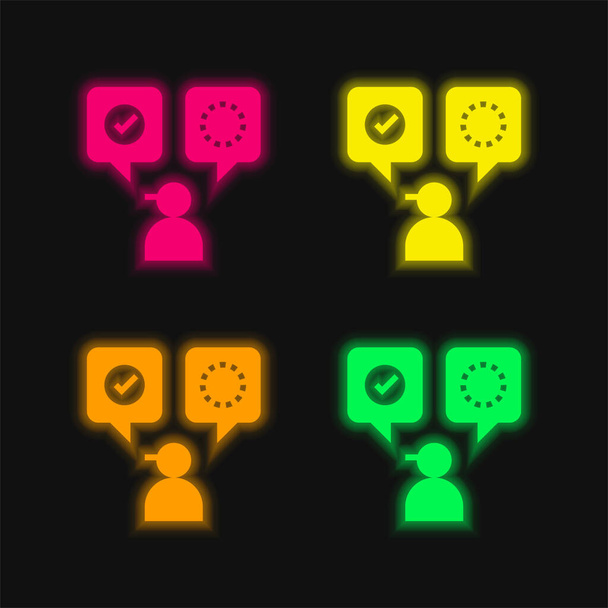 Accepter quatre couleurs rougeoyantes icône vectorielle néon - Vecteur, image