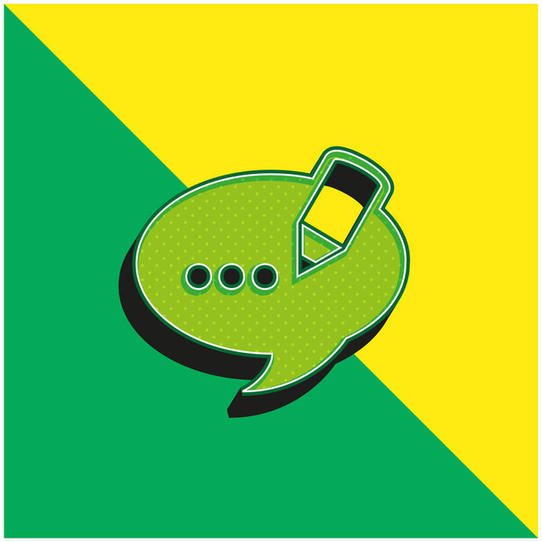 Blog Comment Speech Bubble Symbol Green and yellow modern 3d vector icon logo - Vector, Image