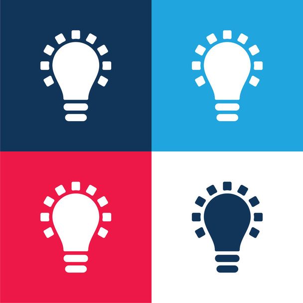 Symbole d'ampoule noir bleu et rouge ensemble d'icônes minimales de quatre couleurs - Vecteur, image