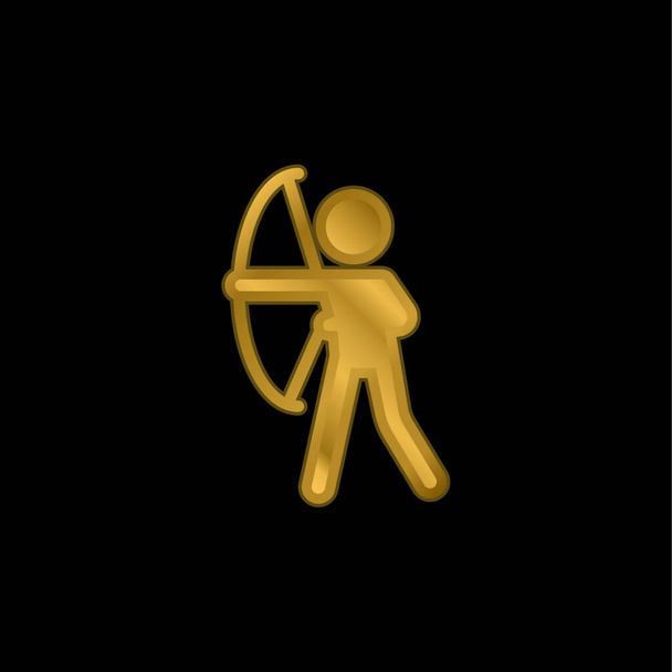 Tiro con arco Campeón chapado en oro icono metálico o logo vector - Vector, Imagen