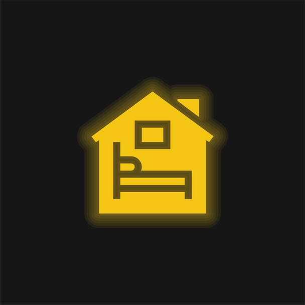 Accommodation yellow glowing neon icon - Vector, Image