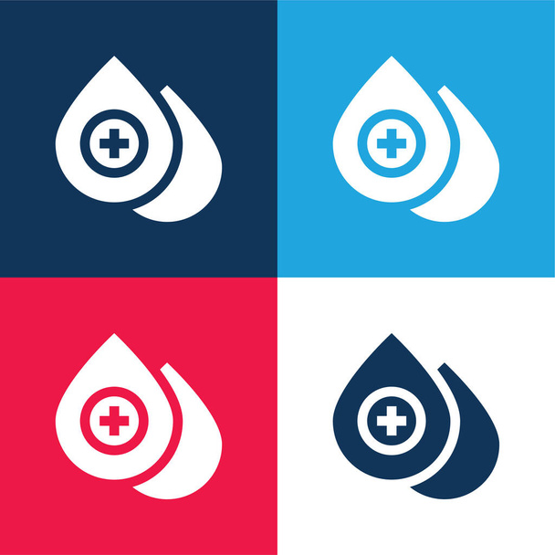 Blood Drop modrá a červená čtyři barvy minimální ikona nastavena - Vektor, obrázek