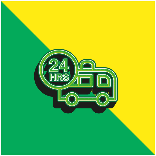 Ambulancia Asistencia 24 Horas Verde y amarillo moderno vector 3d icono del logotipo - Vector, Imagen