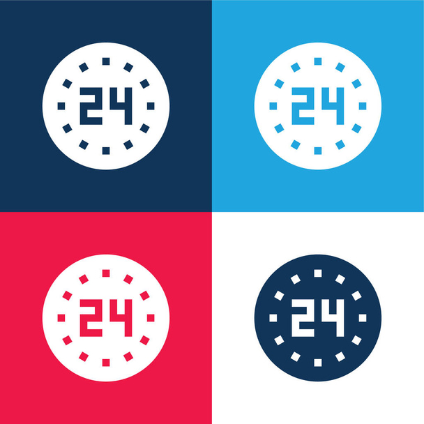 24 Heures bleu et rouge quatre couleurs minimum jeu d'icônes - Vecteur, image
