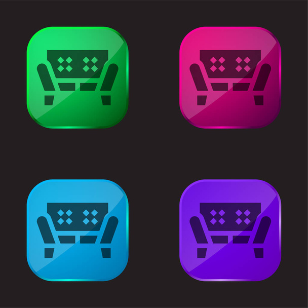 Poltrona ícone de botão de vidro de quatro cores - Vetor, Imagem