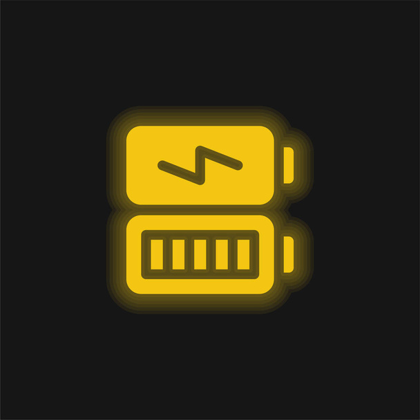 Batería amarillo brillante icono de neón - Vector, Imagen