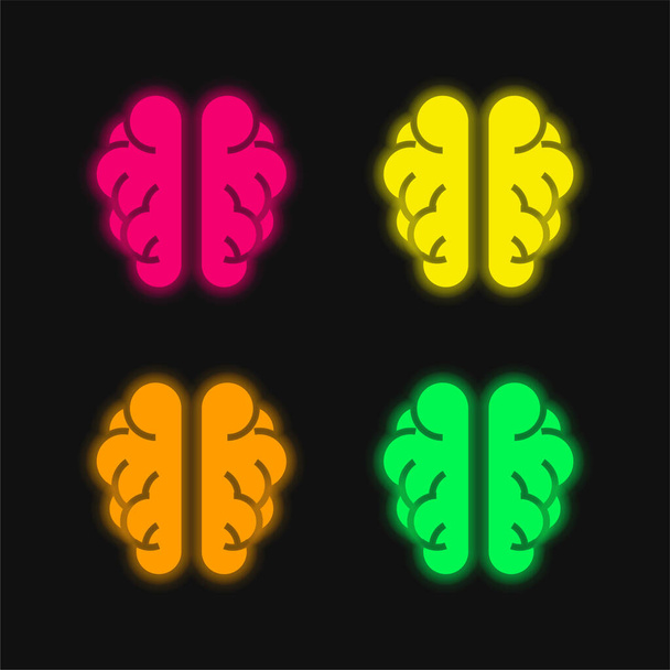 Beyin fırtınası dört renkli parlak neon vektör simgesi - Vektör, Görsel
