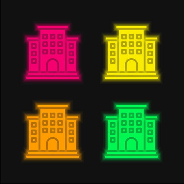Apartamento de cuatro colores brillante icono del vector de neón - Vector, Imagen
