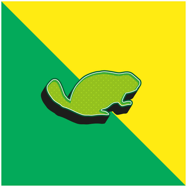 ビーバー哺乳動物の形緑と黄色の現代的な3Dベクトルのアイコンのロゴ - ベクター画像