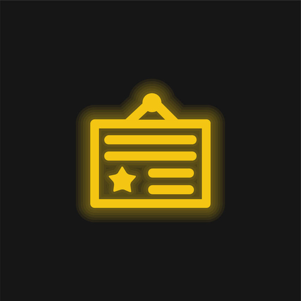 Palkintotodistus keltainen hehkuva neon kuvake - Vektori, kuva